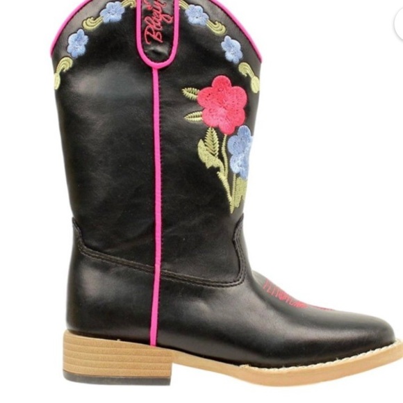 NWT-Blazin Roxx Youth Embroidered Black Cowboy Boots with Floral Design-Size 6 - Picture 2 of 5